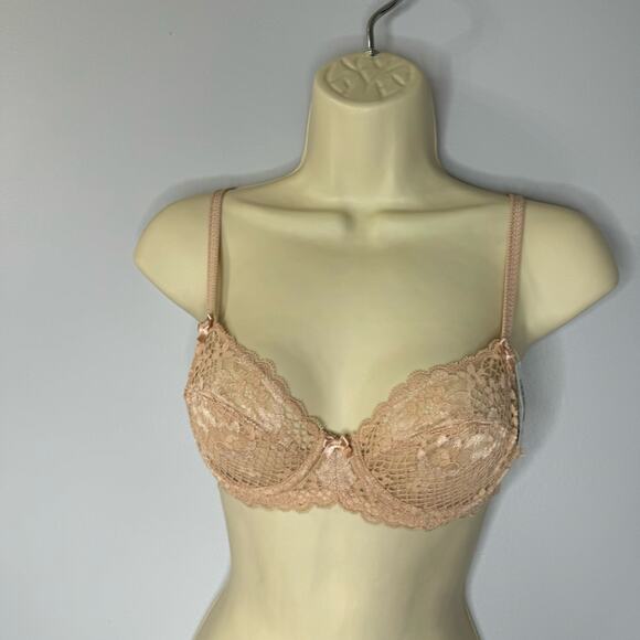 Adore Me Cinthia Unlined Rose Lace Bra Beige Sz. 32A New - Picture 4 of 7